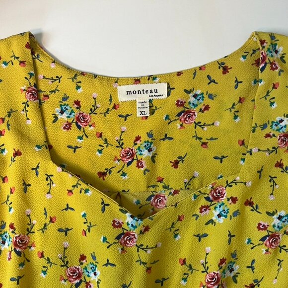 Monteau Yellow Floral Blouse Top Shirt ((size XL)) - Picture 5 of 6